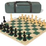 Standard Club Carry-All Silicone Chess Set Black & Camel Pieces with Silicone Board Green.