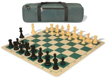 Standard Club Carry-All Silicone Chess Set Black & Camel Pieces with Silicone Board Green.