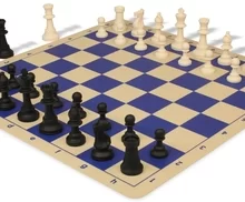 Standard Club Silicone Chess Set Black & Ivory Pieces with Silicone Board - Blue