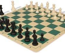 Standard Club Silicone Chess Set Black & Ivory Pieces with Silicone Board - Green