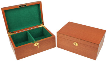 Classic Mahogany Chess Piece Box with Green Felt Lining- Small