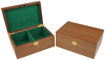 Classic Walnut Chess Piece Box With Green Baize Lining - Large