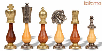 Large Italian Arabesque Staunton Metal & Wood Chess Set by Italfama